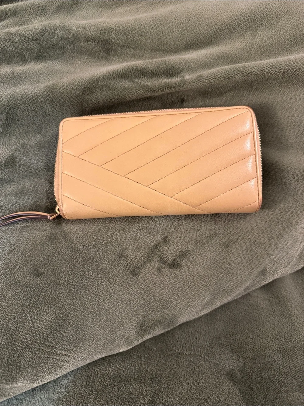 Tory Burch Blush Pink Quilted Zip Wallet with Gold Logo